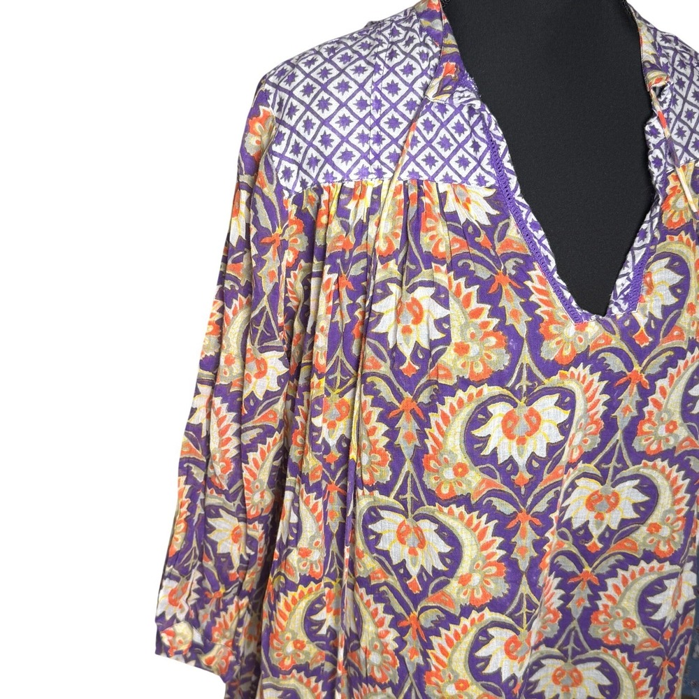Roberta Roller Rabbit Purple Paisley Tassel Tunic Top XS Boho Beach Vacation